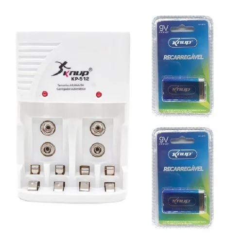 Kit Carregador De Pilha Bateria + 2 Bateria 9v Recarregáveis Brinquedo Controle Microfone