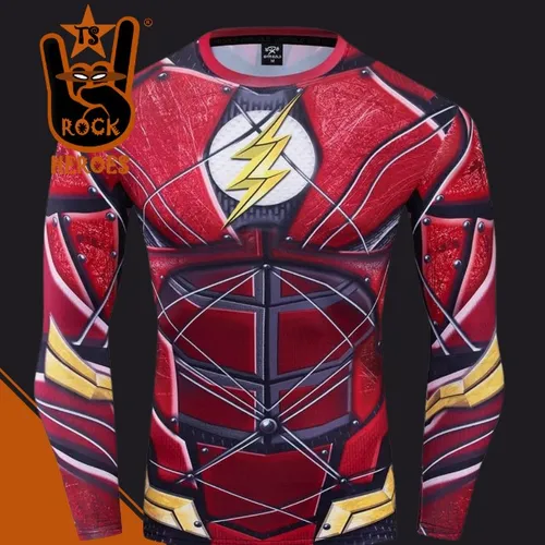 Camisa de Compressão Flash Liga da Justiça Rashguard Elastano Manga Longa