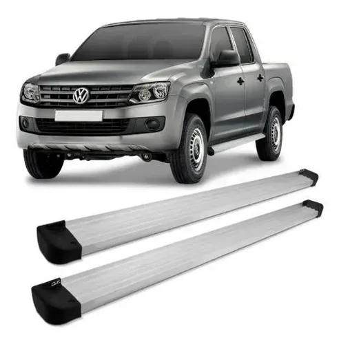 Estribo Plataforma Alumínio Anodizado C/ Ponteiras Pretas - Volkswagen Amarok