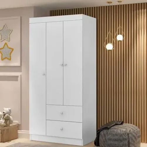 Guarda Roupa Solteiro Infantil 3 Portas Branco