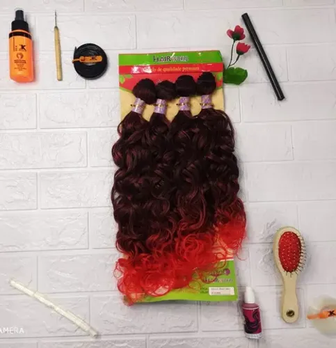 Cabelo Organico Anelado 55cm 230g 4pçs  Hair World - Cor (#t1b-red)