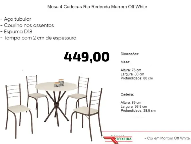 Mesa 4 cadeiras redonda off white aço tubular - ENTREGA HOJE !!!