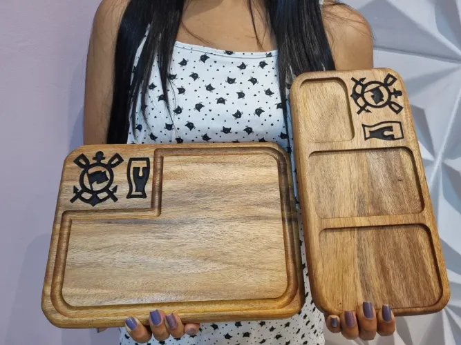 Kit tábua de carne e petisqueira personalizadas - modelo P