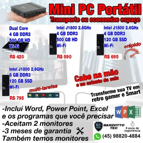 Mini PC Portátil Trabalho, Estudo - Transporte, economize espaço, retro games.