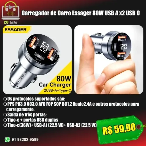 Carregador de Carro Essager 80W