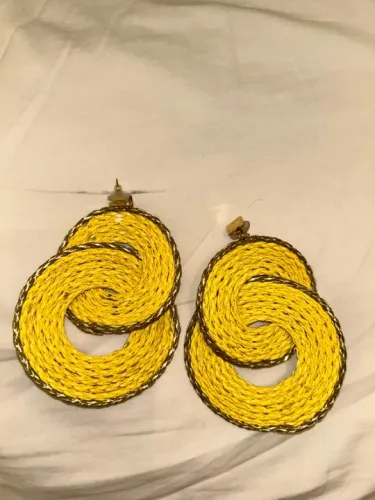 Brincos grandes de corda amarela artesanais