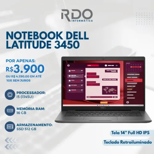 Notebook Dell Latitude 3450 i5 16GB SSD 512GB FHD IPS - R$3.900 - Notebook potente!