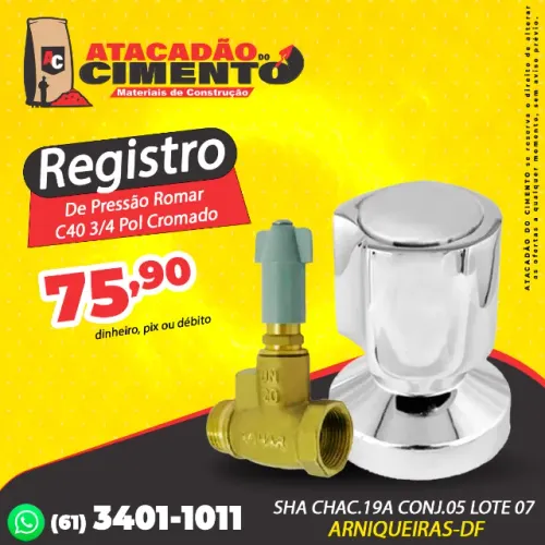 Registro De Pressão Romar Com Acabamento C40 3/4 Pol Cromado