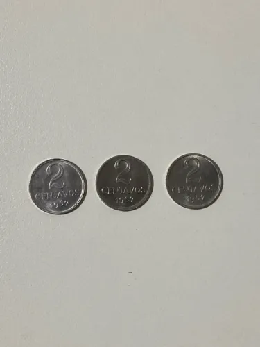 Kit com 3 moedas de 2 centavos Brasil ano 1967