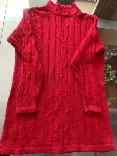 Suéter Alongado Blusa Tricot Inverno Vermelha M