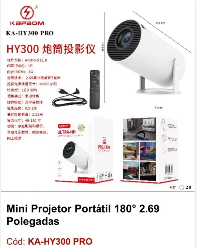 Mini Projetor Portátil HY300 PRO 180° - Android 11.0