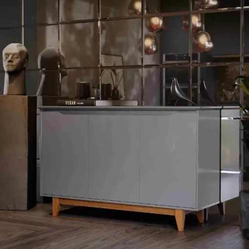 Buffet Flow 3 Portas Cinza Frete Grátis - Até 12x 