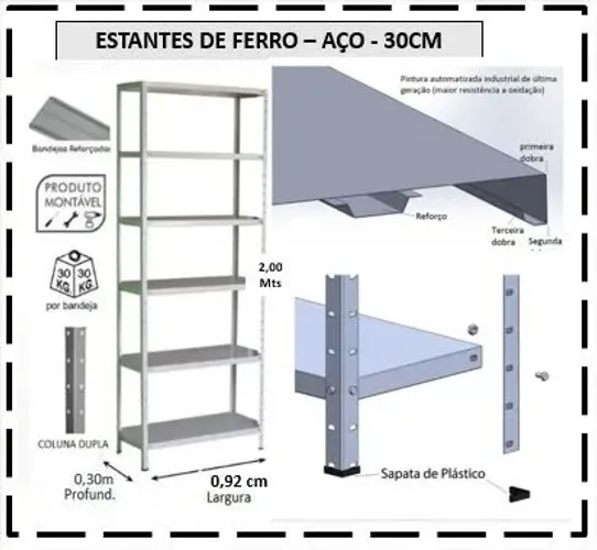 Estante de aço 30 Cm Profundidade.Reforçada.