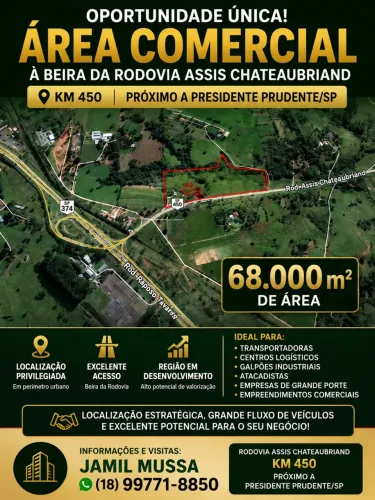 Área comercial de frente para rodovia na rotatória da tairana