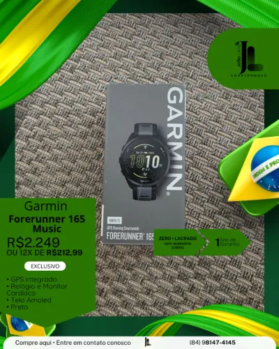 RELÓGIO GARMIN FORERUNNER 165 MUSIC, PRETO, LACRADO, EXCLUSIVO!
