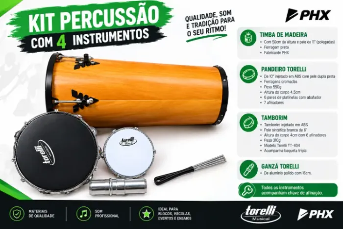 Kit Completo Instrumentos De Samba Timba Pandeiro Tamborim