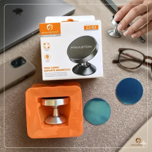 Suporte Magnético para Celular H'Maston CJ-53 com Rotação 360° (Novo na Caixa)