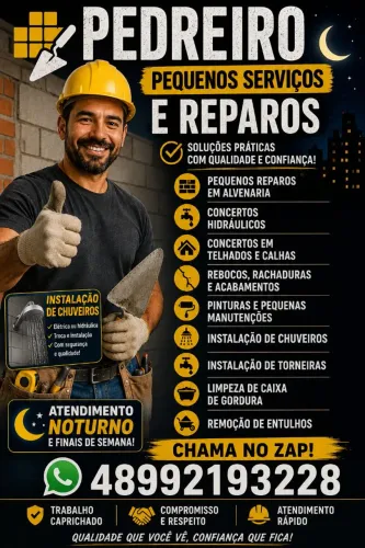 ?PEDREIRO DISPONIVEL PARA  PEQUENOS SERVIÇOS GERAIS.