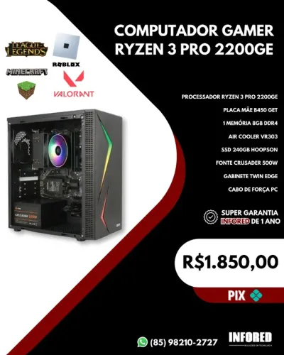 Computador Gamer Ryzen 3 Pro 2200GE