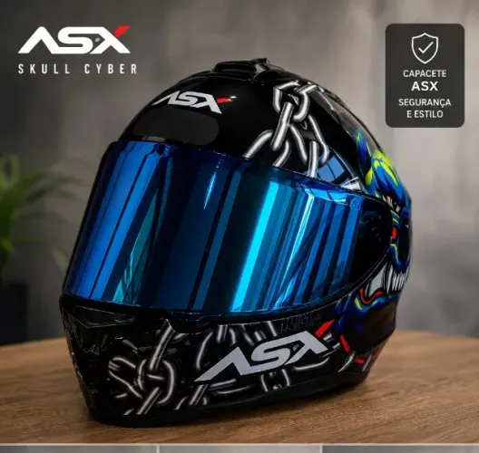 Capacete ASX Draken Bull Cyber Dog Azul - Tam. 61/62