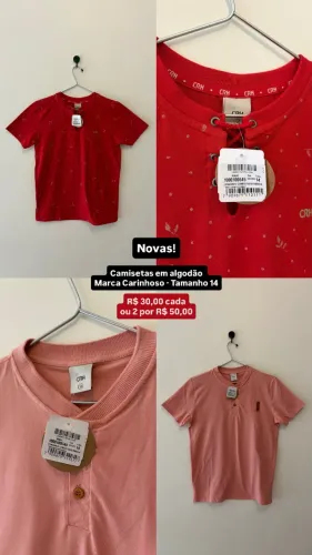 2 camisetas - Marca carinhoso - tamanho 14 - Sem uso