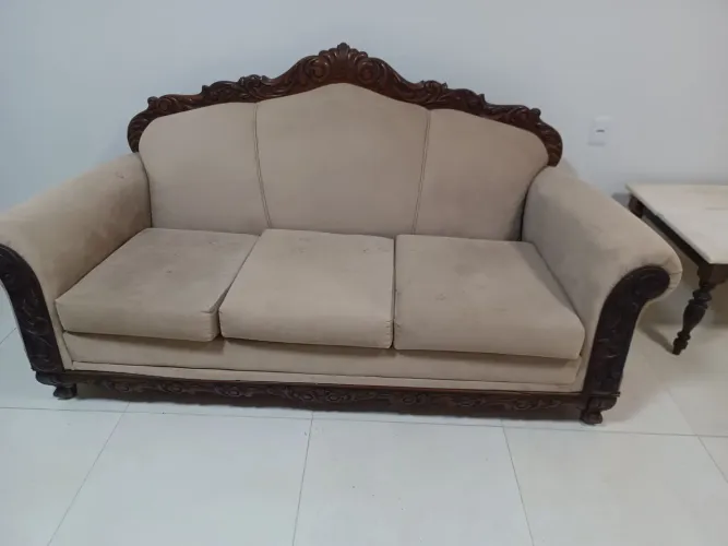 Sofá luis xv 4 lugares mais 2 poltronas antigo de madeira