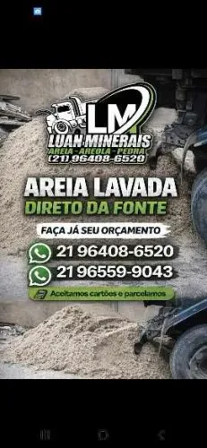 Material de construção, minerais,AREIA LAVADA, ARÉOLA ETC.