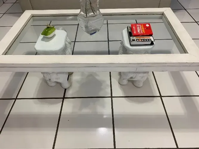 Mesa De Centro Vidro Base Elefantes Escultura Decorativa Rara Colecionador Ótimo Estado