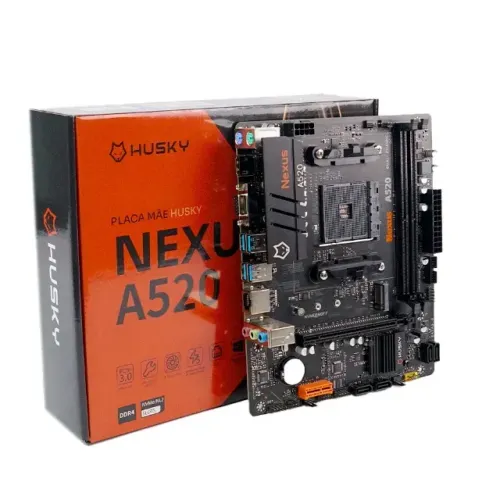 Placa-Mãe Husky Nexus A520, M.2 NVMe, DDR4 3200MHz, Ryzen 5000/4000/3000, Micro-ATX, 64GB