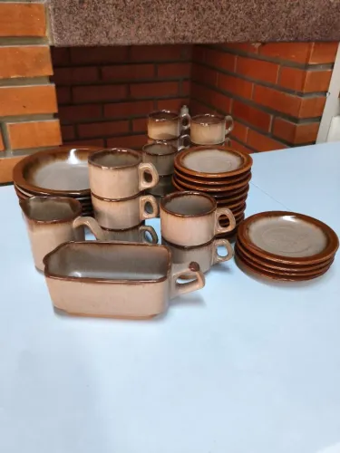 Conjunto de louça para chá e prato fundo marrom rústico 