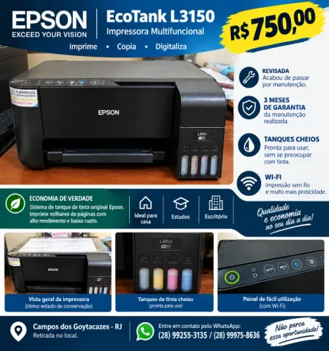 Impressora EPSON L3150 SEMI NOVA REVISADA TANQUES DE TINTA CHEIOS