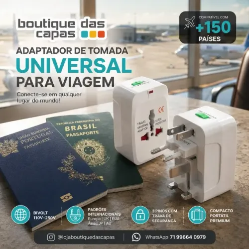 Adaptador de tomada internacional viagem universal para +150 países diferentes