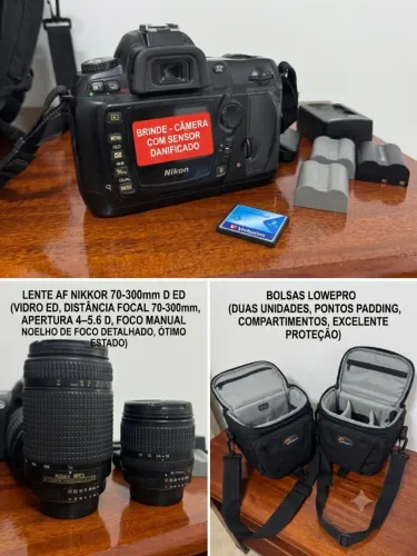 Kit Fotográfico Nikon: Lente 70-300mm ED + 18-55mm + 2 Bolsas Lowepro + Acessórios + Corpo