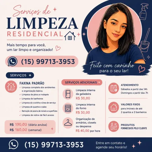 Faxineira / Diarista em Sorocaba - Atendimento Residencial
