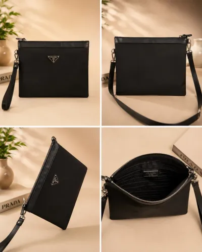 Bolsa Prada Masculina Tiracolo / Clutch Premium Preta