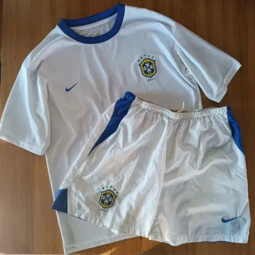 conjunto original 2002 seleção brasileira nike branca camisa e calção tamanho m cbf brasil