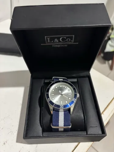 Relógio L&Co Masculino Original Pulseira Azul e Branca Novo na Caixa