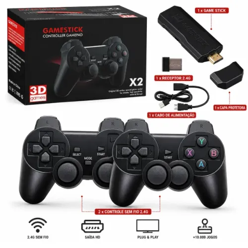 Fone Game Stick Gd10 4k 2controles Sem Fio 128gb 40mil Jogos