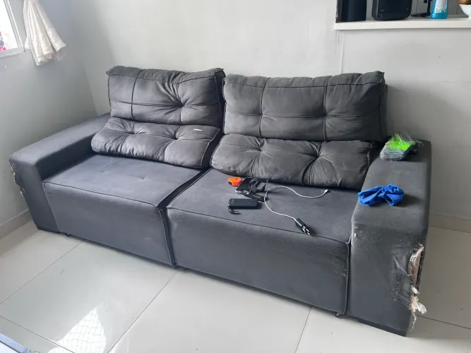 Sofá cinza retrátil 2,30x1,30 aberto