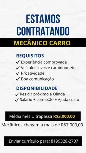 Vaga Emprego - Mecânico de carro 