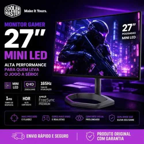 Monitor Gamer Cooler Master 27 Mini LED QHD 165Hz 1ms FreeSync Premium HDR1000 GP27-FQS