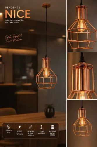 Pendente Aramado Industrial - Cobre / Rosé Gold