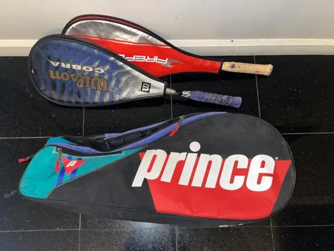 Kit de Squash: 3 Raquetes (Prince, Wilson, Dunlop) + Capa + Raqueteira Prince + 2 Bolinhas