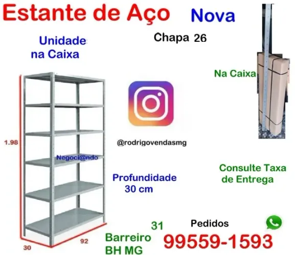 Estante Prateleira de Aço nova Comercio Escritório estoque loja indústria casa auto exposi
