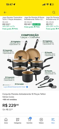 Conjunto Panelas Antiaderente 10 Peças Teflon