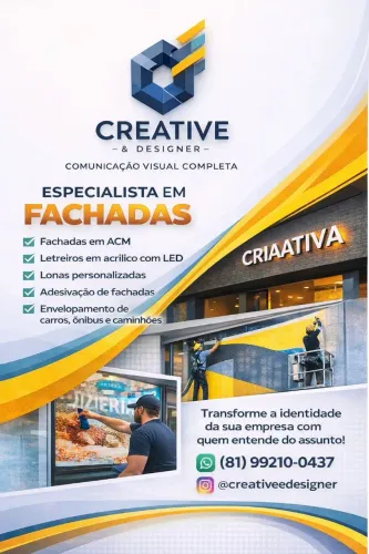 FACHADA E ACM, LONA, ADESIVO LETREIROS E EVELOPAMENTO DE VEÍCULOS