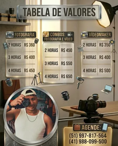 Fotógrafo com Studio e videomaker
