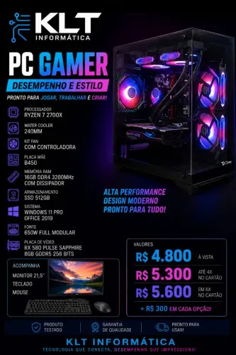 Computador Gamer Alto Desempenho Completo Ryzen7