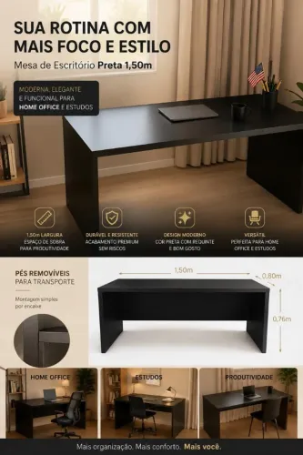 Mesa de Escritório + Cadeira de Rodinha de Brinde