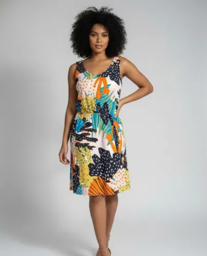 Vestido Cantão Curto Corais - 100% Viscose - Novo com Etiqueta